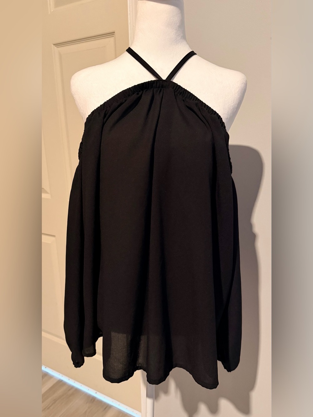 Black Halter Neck Chiffon Blouse
